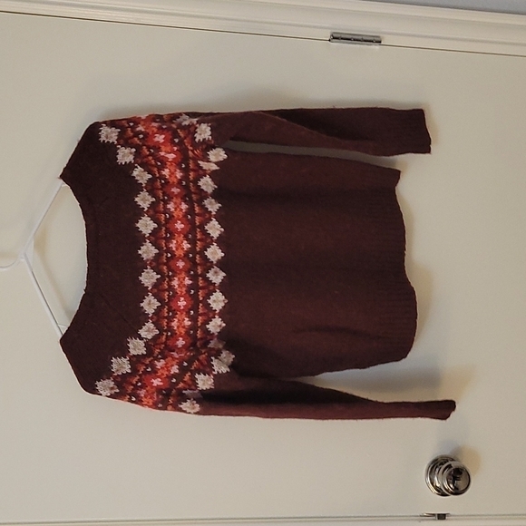 HOLLISTER Oxblood Fair Isle Wool Crew Neck Academia Ski Sweater Small - Picture 3 of 5
